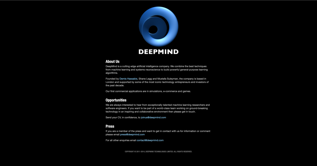 DeepMind website in early 2014, before being acquired by Google.